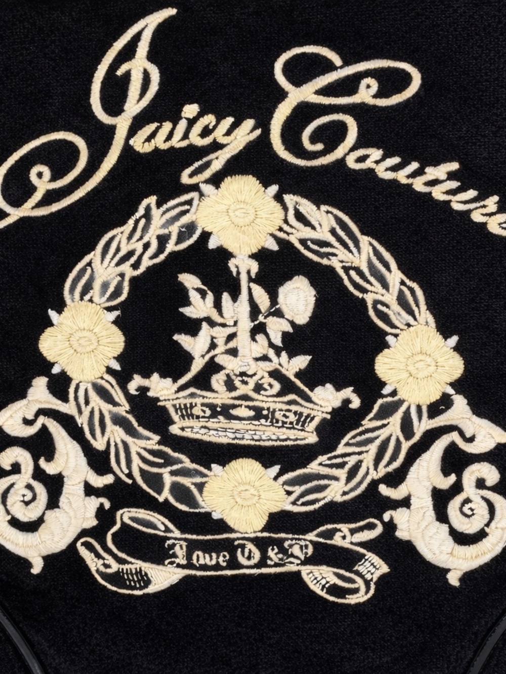 Juicy Couture Vintage Y2K Black Velour Backpack Embroidered Floral Crest Logo - Picture 2 of 13